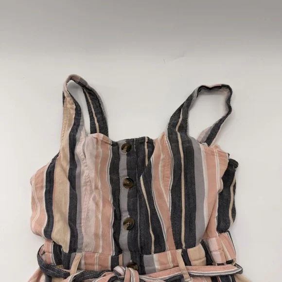 American Eagle Striped Button Front Romper Pink Grey - Picture 3 of 9